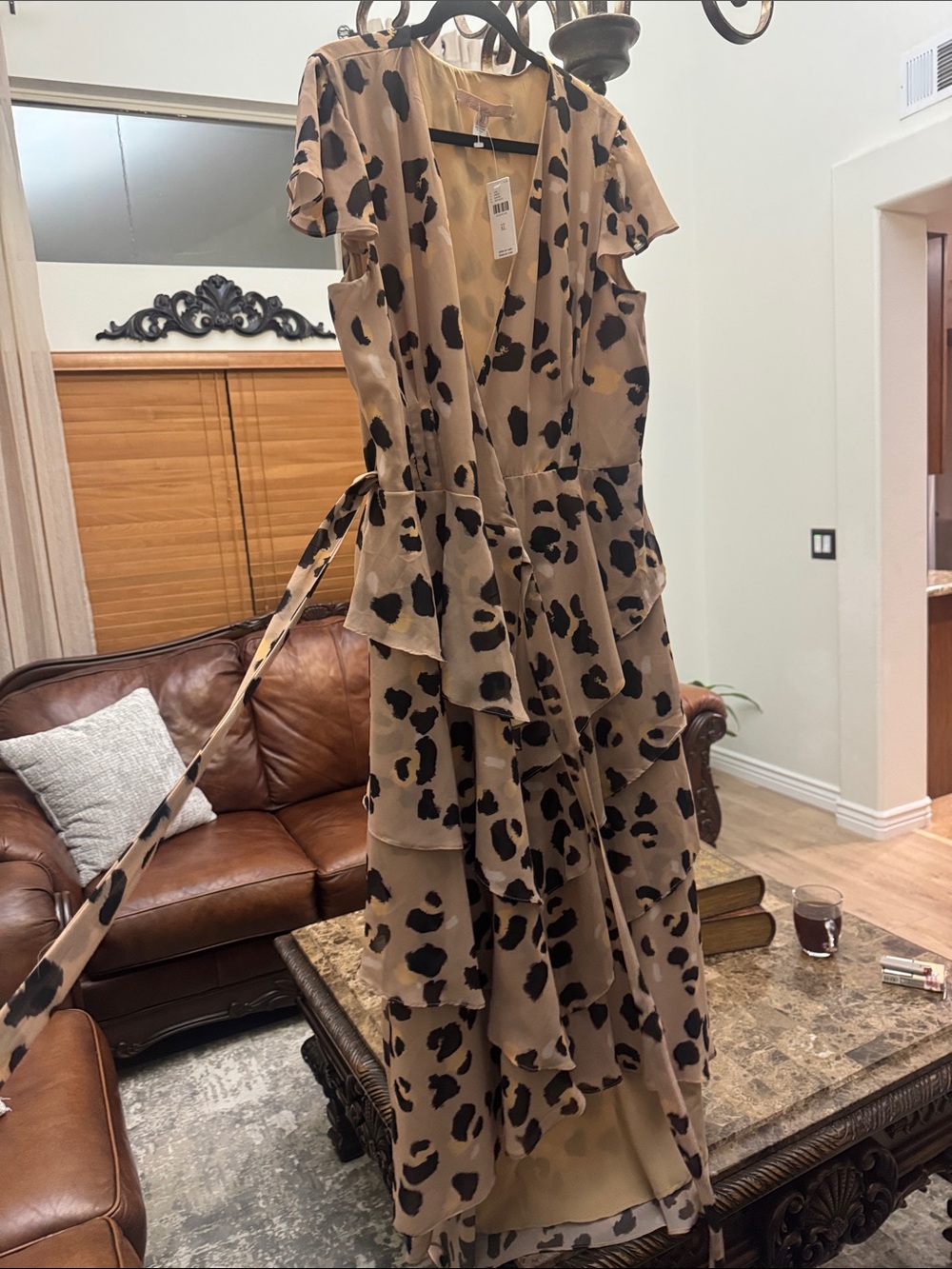 Anthropologie Tan Maxi Dress with Black Leopard Print - Picture 9 of 10